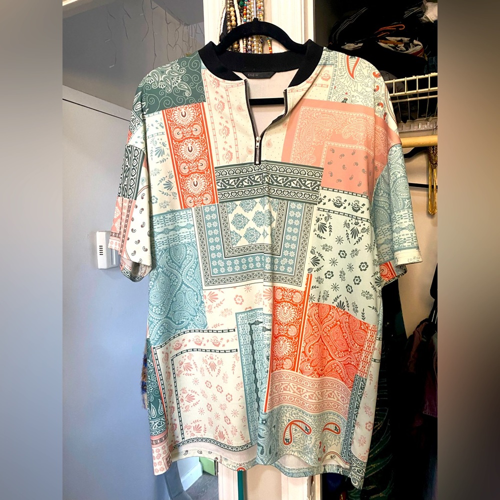 Cream Pastel Blue Paisley Top